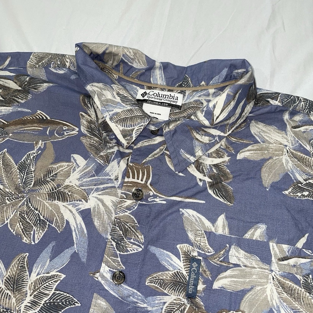 Columbia Shirt Blue Floral Aloha Hawaiian Outdoors Casual Pocket Men's XXL